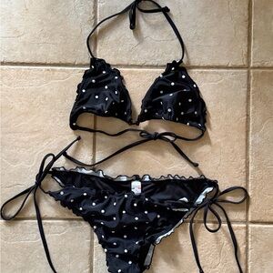 Never worn Black Polka Dot String Bikini
